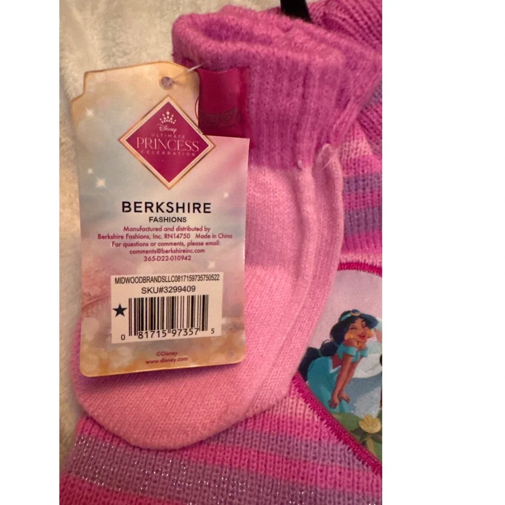 Disney Princess Beanie Hat and Gloves Set Pink Purple Silver Sparkles OSFM NWT
